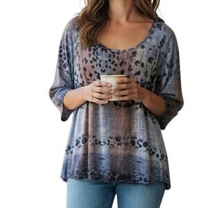 Parsley & Sage Leopard & Paisley Print Top Womens Large Blue Pink Flowy Peasant